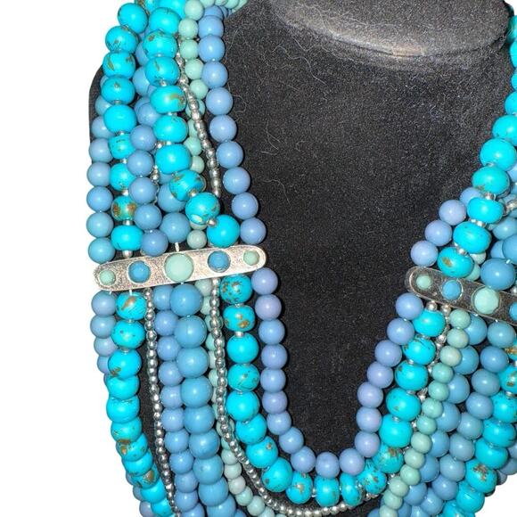 Multistrand Turquoise Purple Gold Statement Necklace Office Western Casual Party - Picture 2 of 6